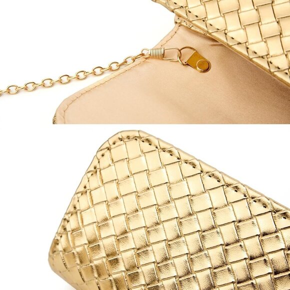 Timeless Woven Texture Gold Clutch – Perfect for Weddings & Cocktail Events - Picture 4 of 8